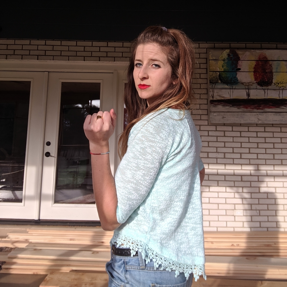 Turquoise Lacy Sweater - Picture 2 of 4